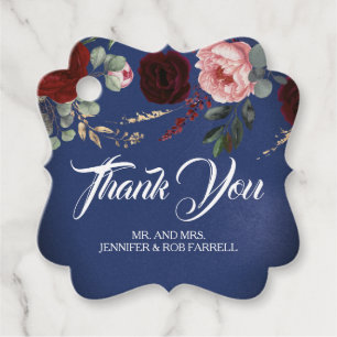 Navy Blue and Burgundy Red Floral Modern Wedding Favour Tags