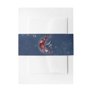 Navy Blue and Burgundy Red Floral Moon Night Invitation Belly Band