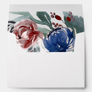 Navy Blue and Burgundy Red Floral Watercolor Envelopes
