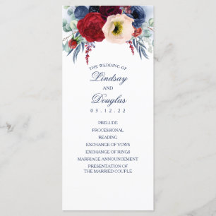 Navy Blue and Burgundy Red Floral Wedding Programs Programme