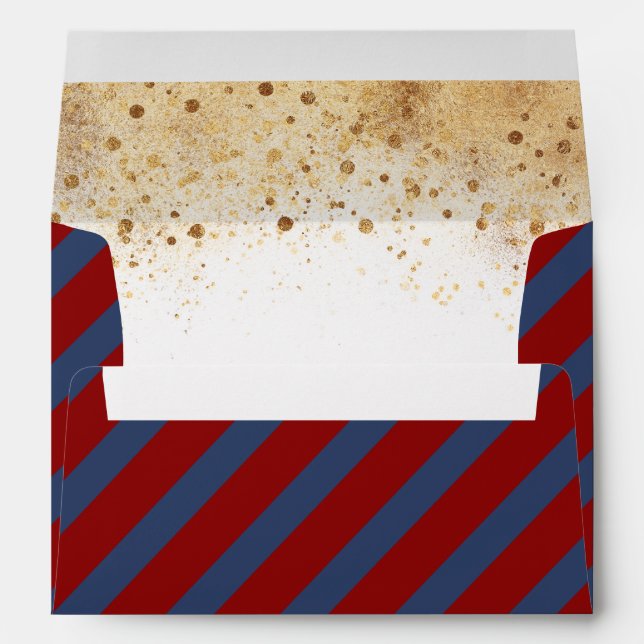 Navy Blue and Burgundy Red Nautical Stripes Envelope (Back (Bottom))