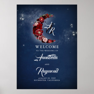 Navy Blue and Burgundy Starry Wedding Welcome Sign