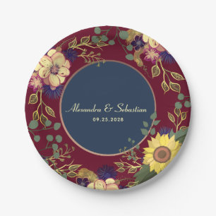 Navy Blue and Burgundy Wedding Paper Plate