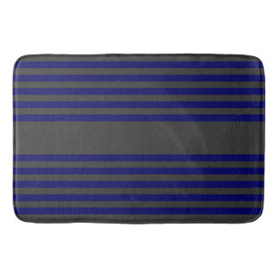 Navy blue and charcoal five stripes pattern bath mat