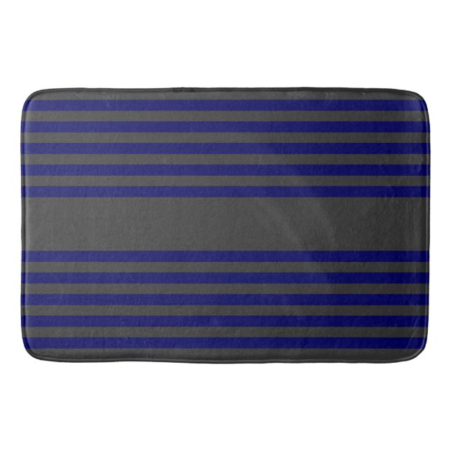 Navy blue and charcoal five stripes pattern bath mat (Front)