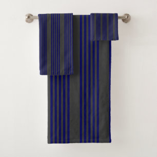 Navy blue and charcoal five stripes pattern bath towel set