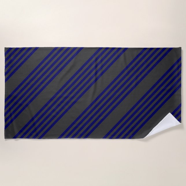 Navy blue and charcoal five stripes pattern beach towel (Front)