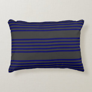 Navy blue and charcoal five stripes pattern decorative cushion