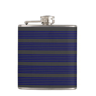Navy blue and charcoal five stripes pattern hip flask