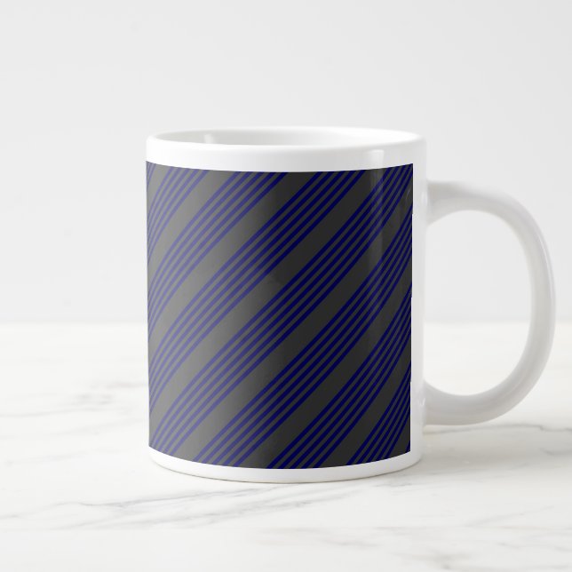 Navy blue and charcoal five stripes pattern large coffee mug (Right)
