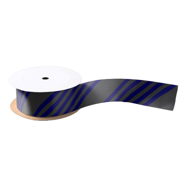 Navy blue and charcoal five stripes pattern satin ribbon (Spool)