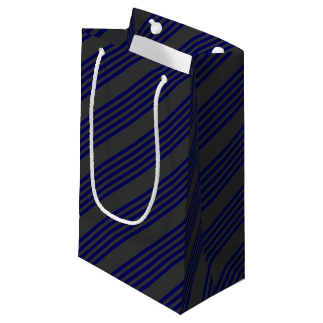 Navy blue and charcoal five stripes pattern small gift bag (Front Angled)