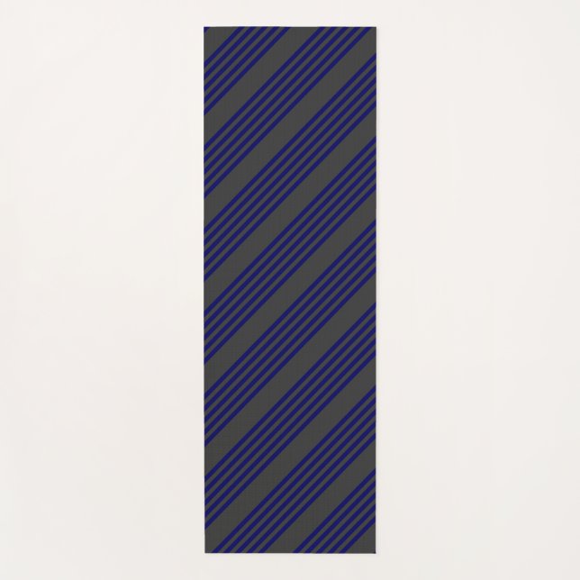 Navy blue and charcoal five stripes pattern yoga mat (Front)
