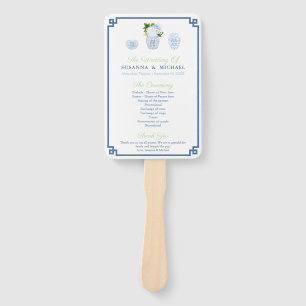 Navy Blue And Chartreuse Chinoiserie Chic Wedding  Hand Fan