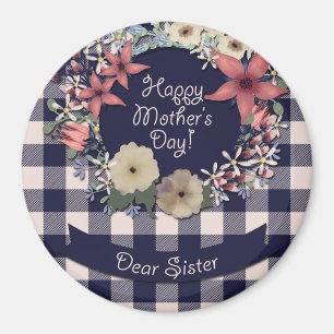 Navy Blue and Coral Flowers   For Sister Magnet