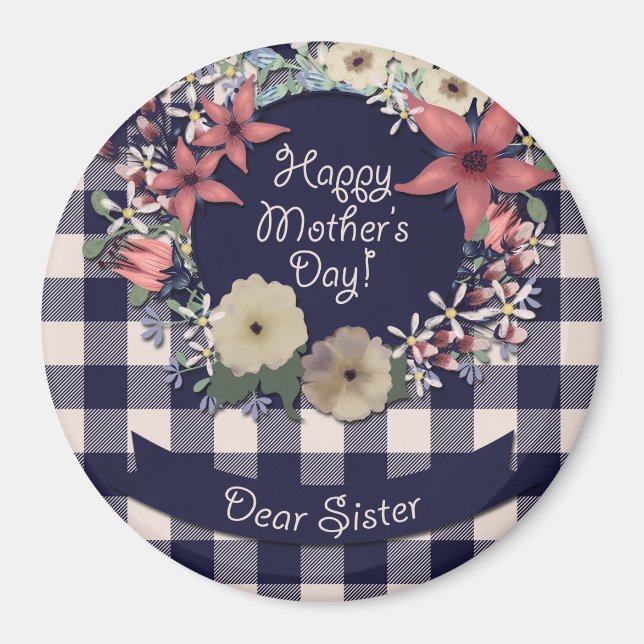 Navy Blue and Coral Flowers | For Sister Magnet (Front)