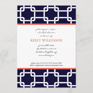 Navy Blue and Coral Preppy Invitation