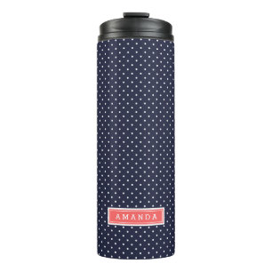 Navy Blue and Coral Tiny Dots Monogram Thermal Tumbler