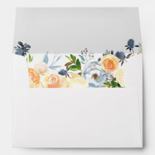 Navy Blue and Coral Watercolor Floral Wedding Envelope