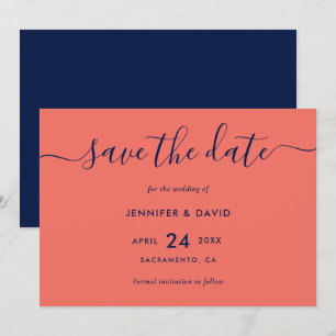 Navy Blue and Coral Wedding Save The Date