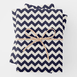Navy Blue and Cream Bold Chevron Zigzag Wrapping Paper Sheet