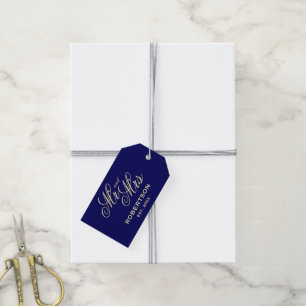 Navy blue and cream color Mr and Mrs wedding Gift Tags