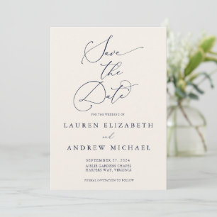 Navy Blue and Cream Minimalist Save the Date Invitation