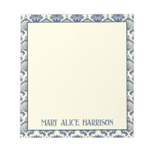 Navy Blue and Cream Seashell Pattern Notepad