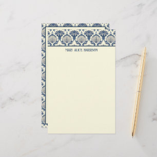 Navy Blue and Cream Seashell Pattern  Stationery