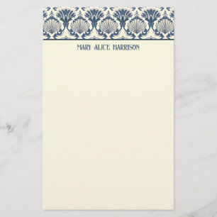 Navy Blue and Cream Seashell Pattern  Stationery