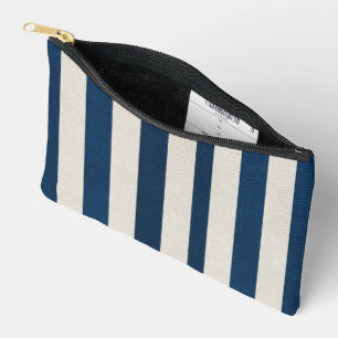 Navy Blue and Cream Vertical Stripe Seamless Accessory Pouch