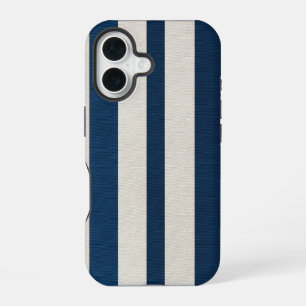 Navy Blue and Cream Vertical Stripe Seamless iPhone 16 Case