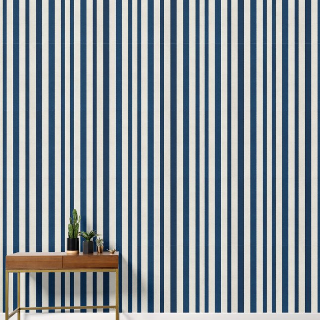  Navy Blue and Cream Vertical Stripe Seamless  Wallpaper (Hallway)