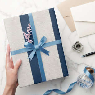 Navy Blue and Cream Vertical Stripe Seamless Wrapping Paper