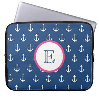 Navy Blue and Dark Pink Anchor Laptop Sleeve