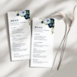 Navy blue and dusty blue wedding menu<br><div class="desc">A wonderful floral wedding theme design with lovely watercolor blue flowers. The colour and text can be personalised.</div>