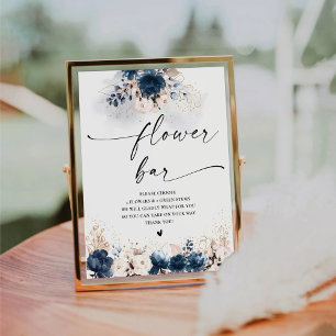 Navy Blue and Dusty  Bridal Shower Flower Bar Sign