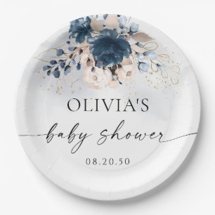 Navy Blue and Dusty Rose Baby Shower Paper Plate