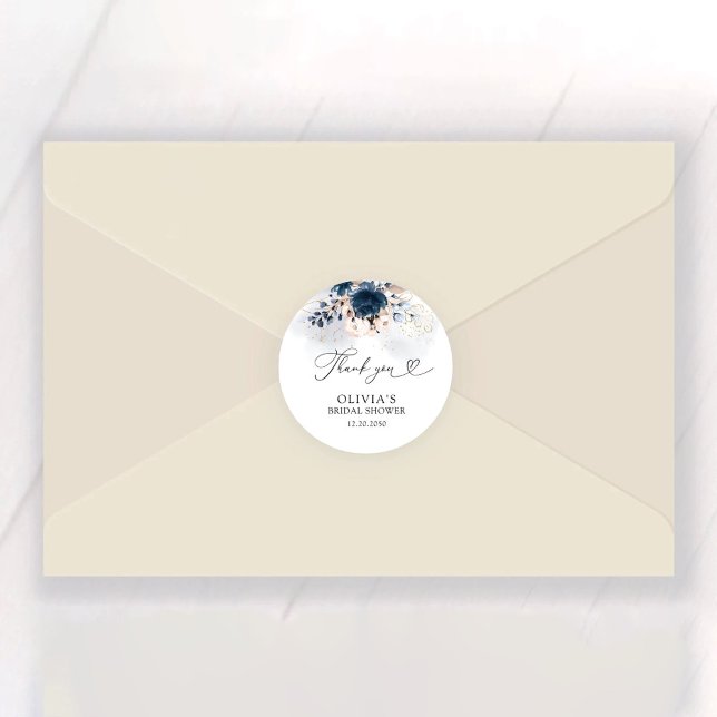 Navy Blue and Dusty Rose Bridal Shower Classic Round Sticker (Creator Uploaded)