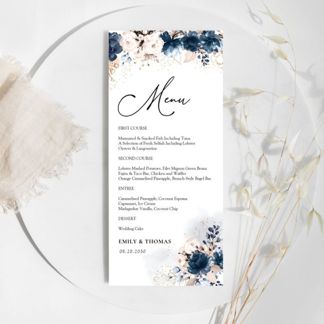 Navy Blue and Dusty Rose Bridal Shower Menu (Creator Uploaded)