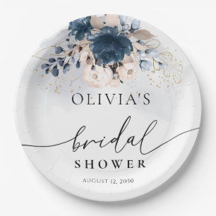 Navy Blue and Dusty Rose Bridal Shower Paper Plate