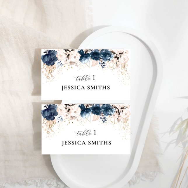 Navy Blue and Dusty Rose Flat Place Card (Creator Uploaded)