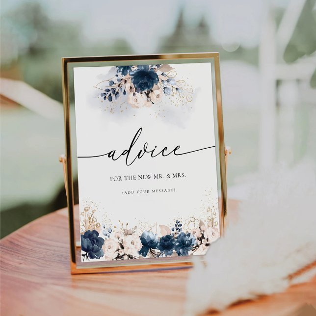 Navy Blue and Dusty Rose Floral Advice Sign (Creator Uploaded)