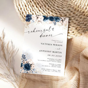 Navy Blue and Dusty Rose Rehearsal Dinner Invitation