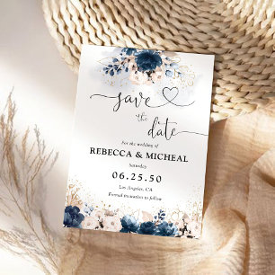 Navy Blue and Dusty Rose Save The Date Cards