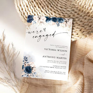 Navy Blue and Dusty Rose We are engaged Invitation