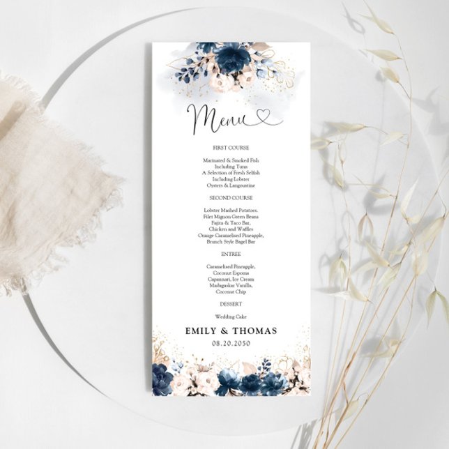 Navy Blue and Dusty Rose Wedding Ceremony Menu (Creator Uploaded)
