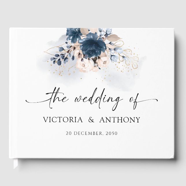 Navy Blue and Dusty Rose Wedding Guest Book (Front)