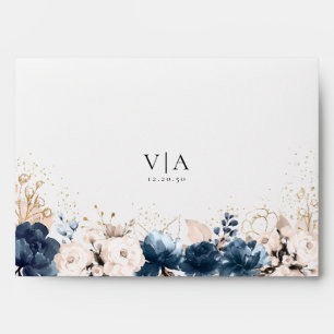 Navy Blue and Dusty Rose Wedding Invitation Envelope