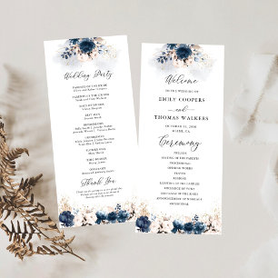 Navy Blue and Dusty Rose Wedding Program Programme